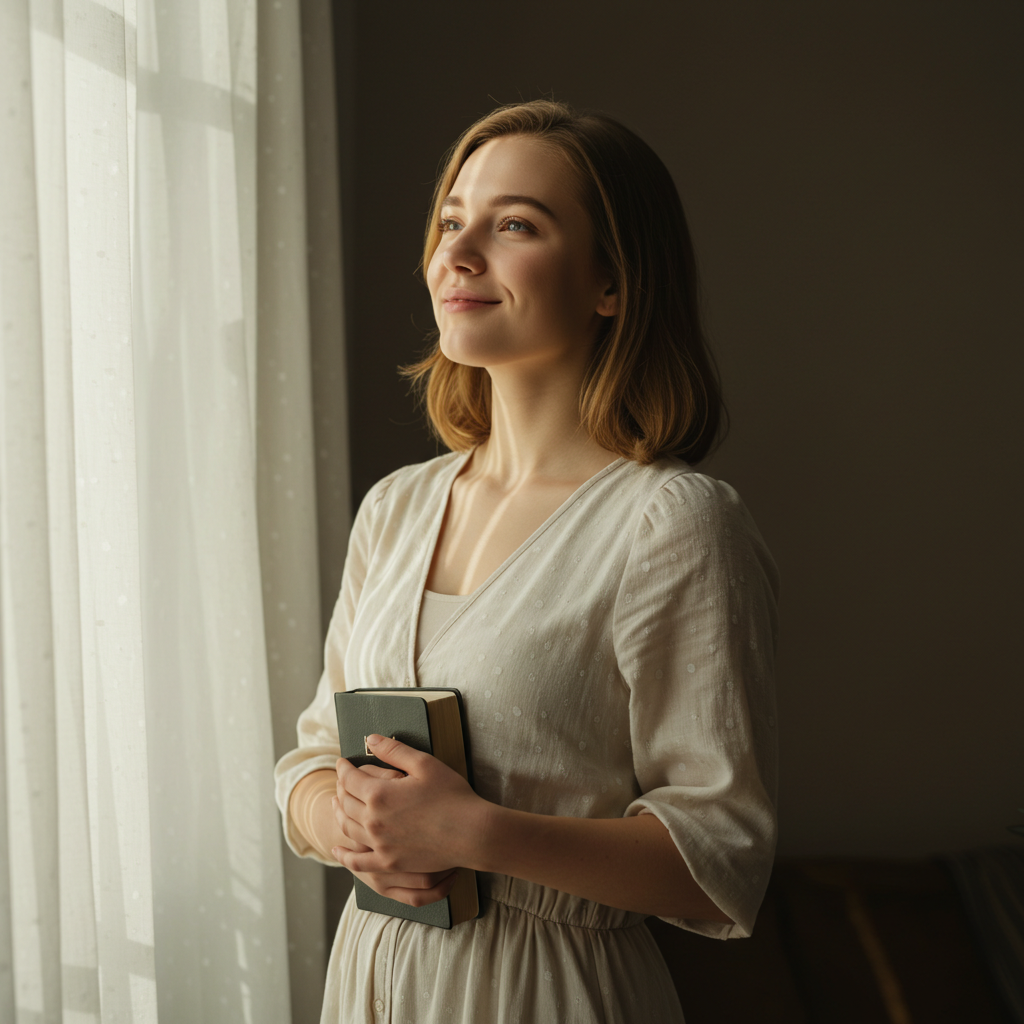 Mulher em paz olhando para o céu